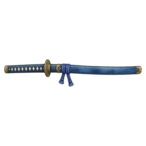 A sheathed traditional sword resting horizontally