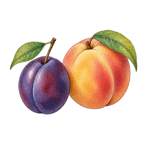 A plum and a peach side by side