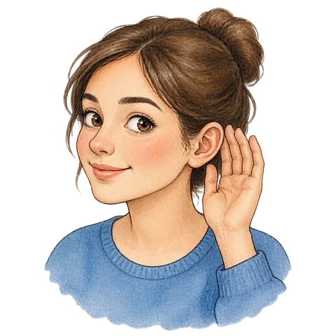 A friendly human face turned to show an eye and an ear