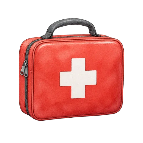 A first aid kit with a plain handle