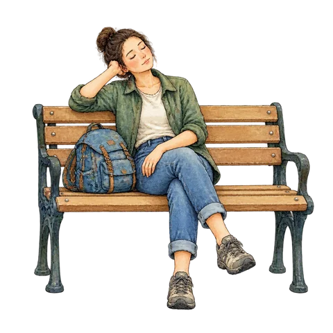 A tired person resting on a bench