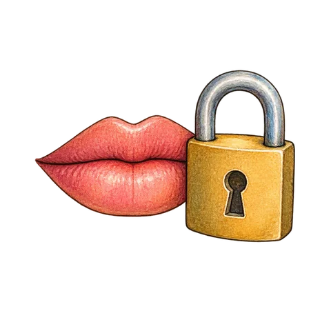 A closed mouth beside a secure lock