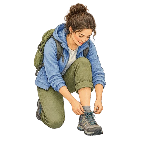 A determined person tying walking shoes