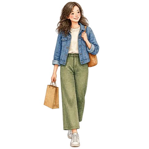 A smiling shopper holding a small bag