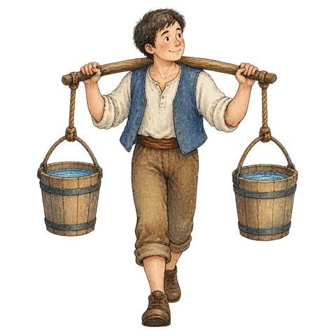 A person carrying a weight on each shoulder