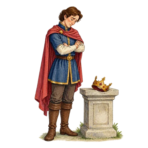 A formerly proud person beside a low pedestal