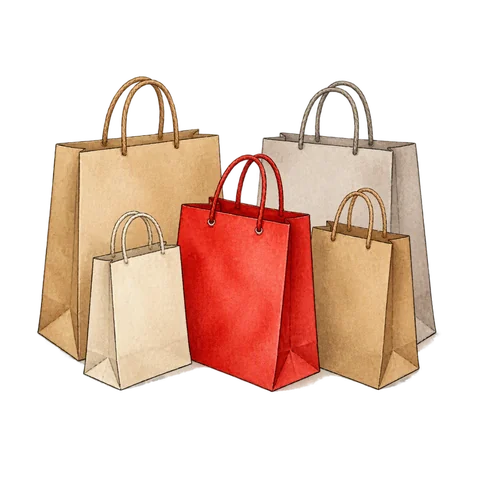 A red bag among neutral bags