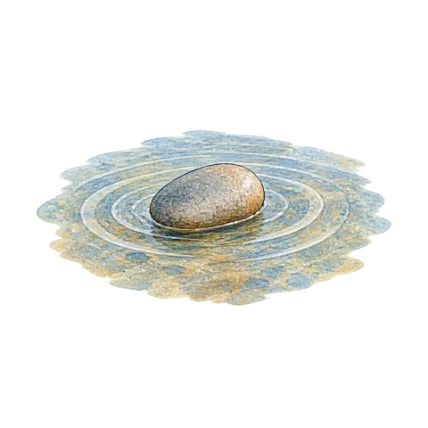 One small pebble surrounded by gentle water ripples