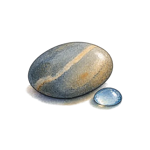 A smooth river stone beside a drop of water