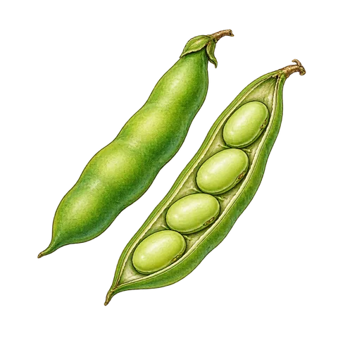 A closed bean pod beside an open bean pod