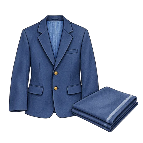 A neat school blazer beside a folded piece of fabric