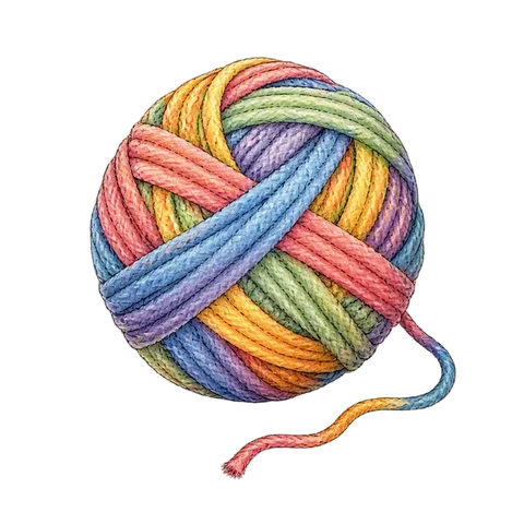 A neatly tangled ball of colorful yarn