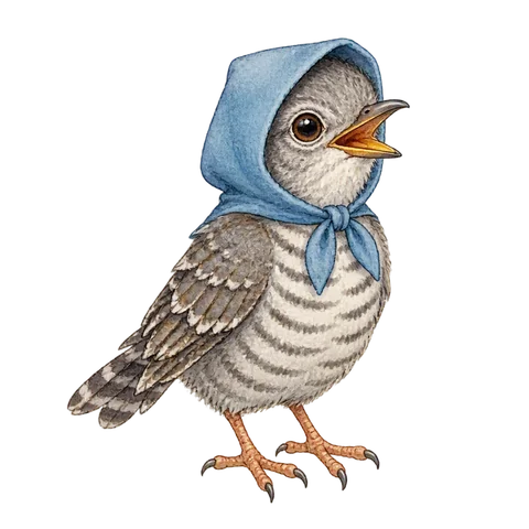 A cuckoo chick wearing a little hood