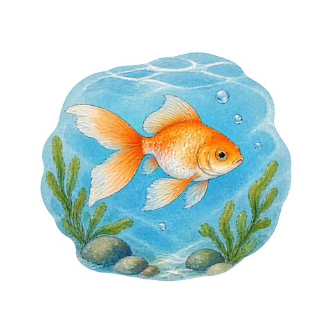 A relaxed fish swimming freely inside a clear blue pool of water