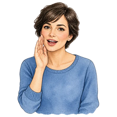 A confident woman speaking directly and openly