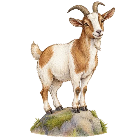 A goat standing on a small rock