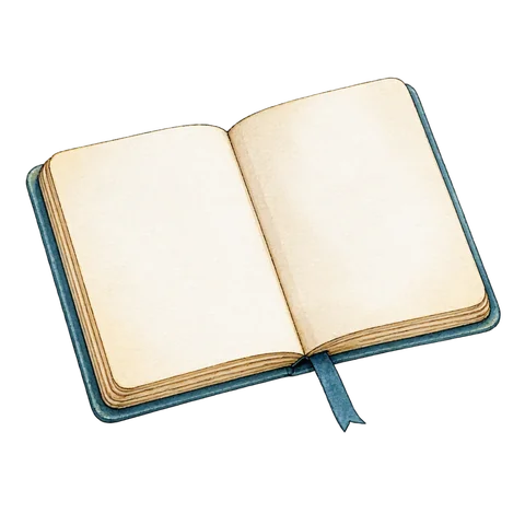 A small open notebook with blank pages