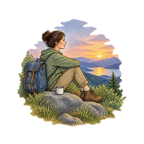 A resting traveler under a calm evening sky