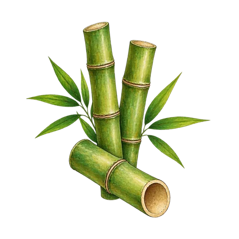 Three green bamboo stems with one hollow cut end