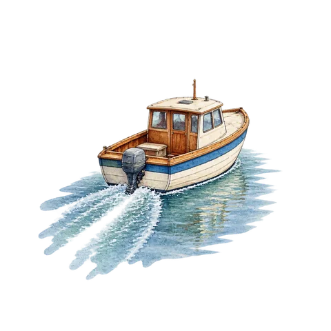 A small boat leaving a temporary wake on a calm sea