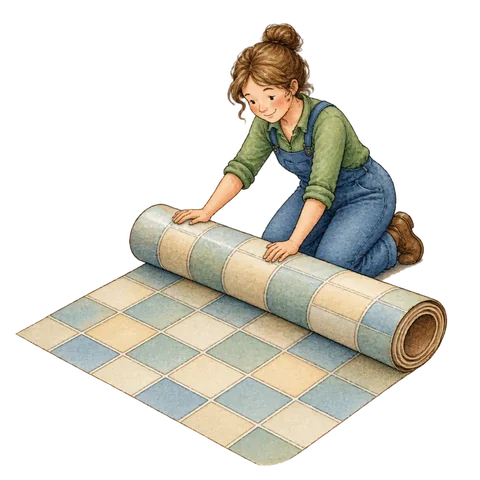 A tiled floor whose square grid is being gently rolled away
