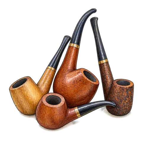 Several playful pipes leaning against each other