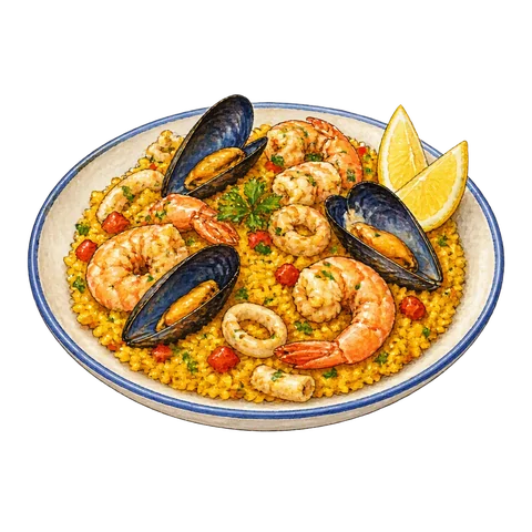 A plate of golden-yellow seafood