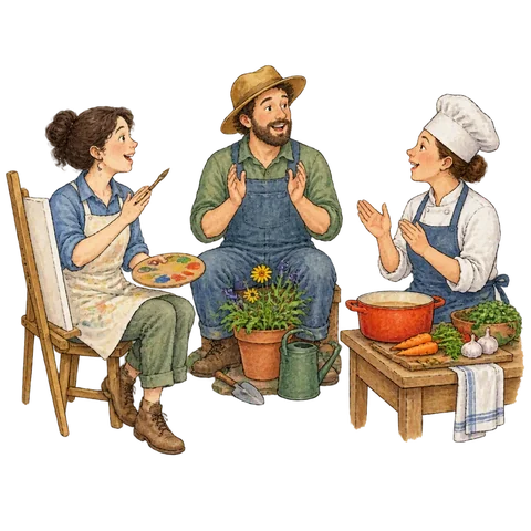 A painter, gardener and cook practising rhythmic speech